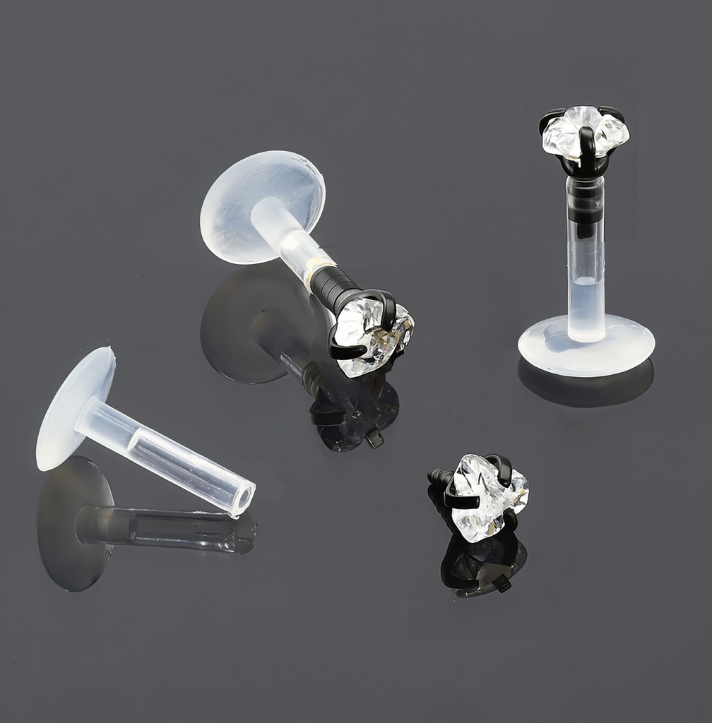 Push-In Bioflex Labret  with Steel 316L Black Ti-PVD Coated Heart Crystal Top (Prong Setting)    