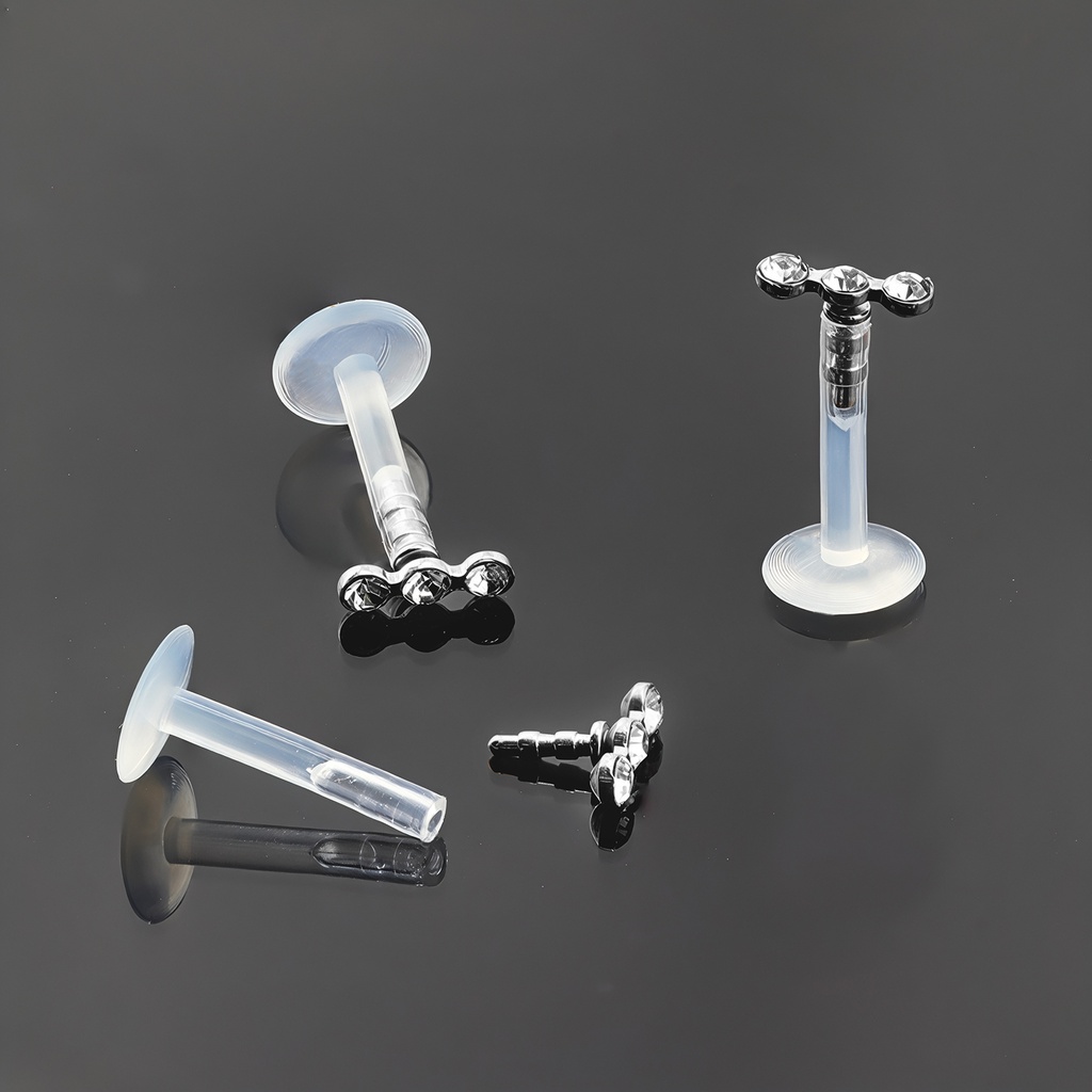 Push-In Bioflex Labret  with Steel 316L 3 Cluster Crystal Top (Prong Setting) 