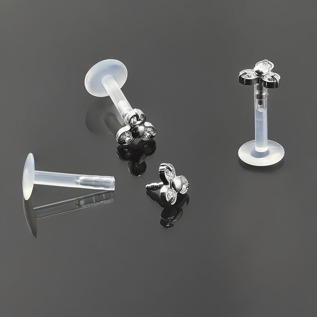 Push-In Bioflex Labret  with Steel 316L 3 Cluster Crystal Top (Prong Setting)   