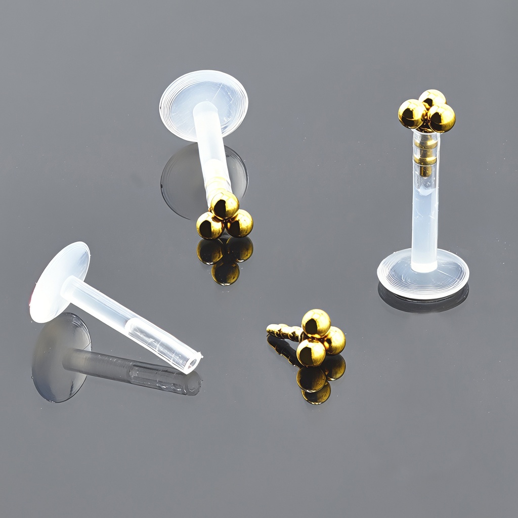 Push-In Bioflex Labret  with Steel 316L Gold 3 Balls Top