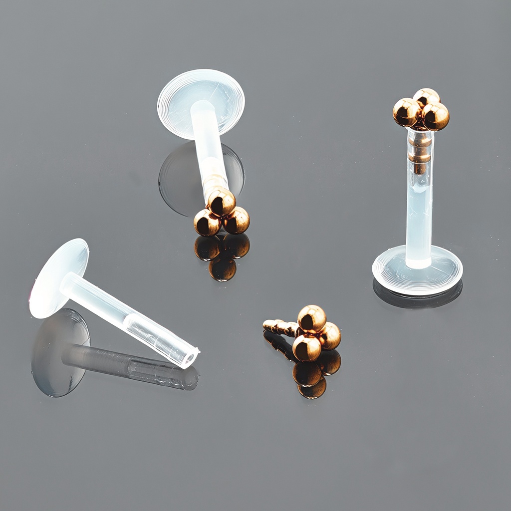 Push-In Bioflex Labret  with Steel 316L Rose Gold 3 Balls Top   