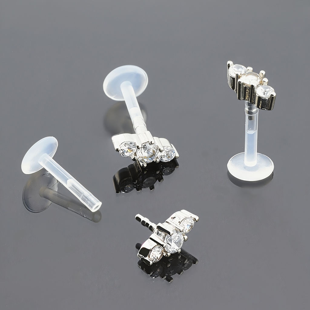 Push-In Bioflex Labret  with Steel 316L 3 Cluster Crystal Top        