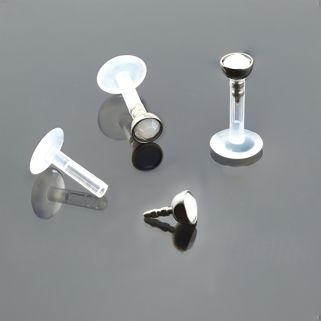 Push-In Bioflex Labret  with Steel 316L Black Ti-PVD Coated Half Ball Opal Crystal Top         