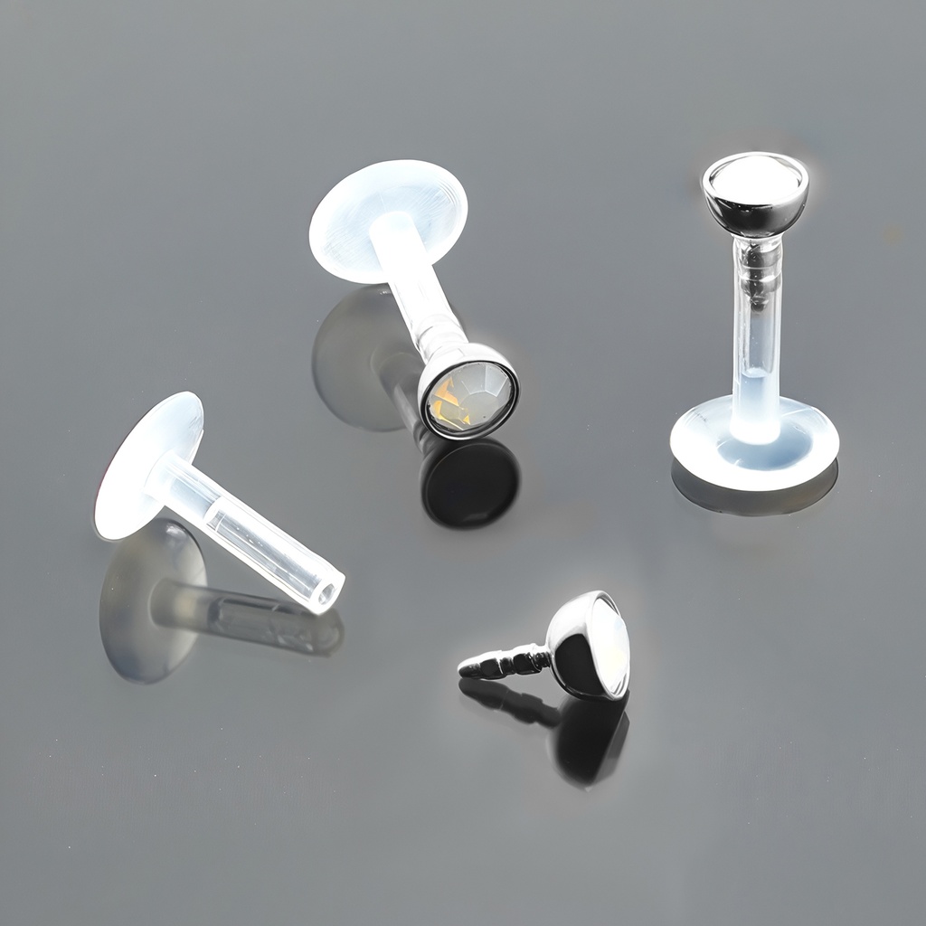Push-In Bioflex Labret  with Steel 316L Half Ball Opal Crystal Top             