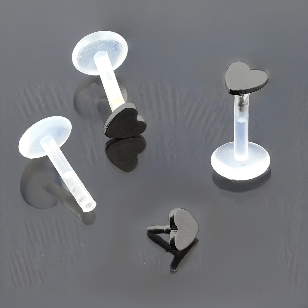 Push-In Bioflex Labret  with Steel 316L Black Ti-PVD Coated Heart Top 