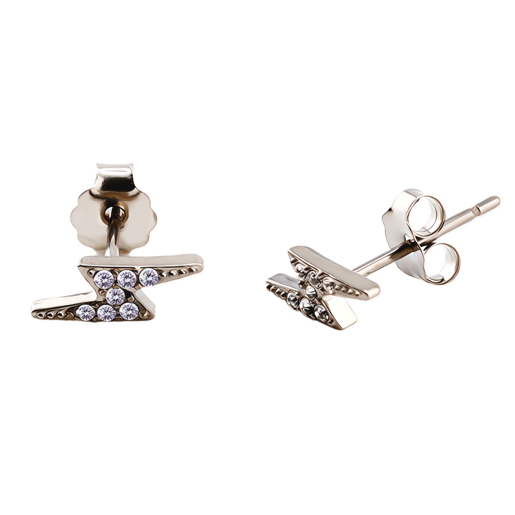 Titanium G23/ASTM F-136 Ear Stud in Lightning Design with Crystal