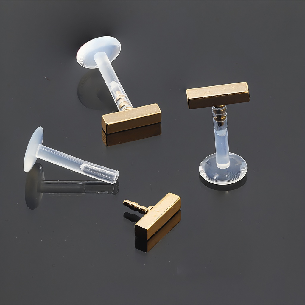 Push-In Bioflex Labret  with Steel 316L Rose Gold Ti-PVD Coated Rectangular Bar Top       