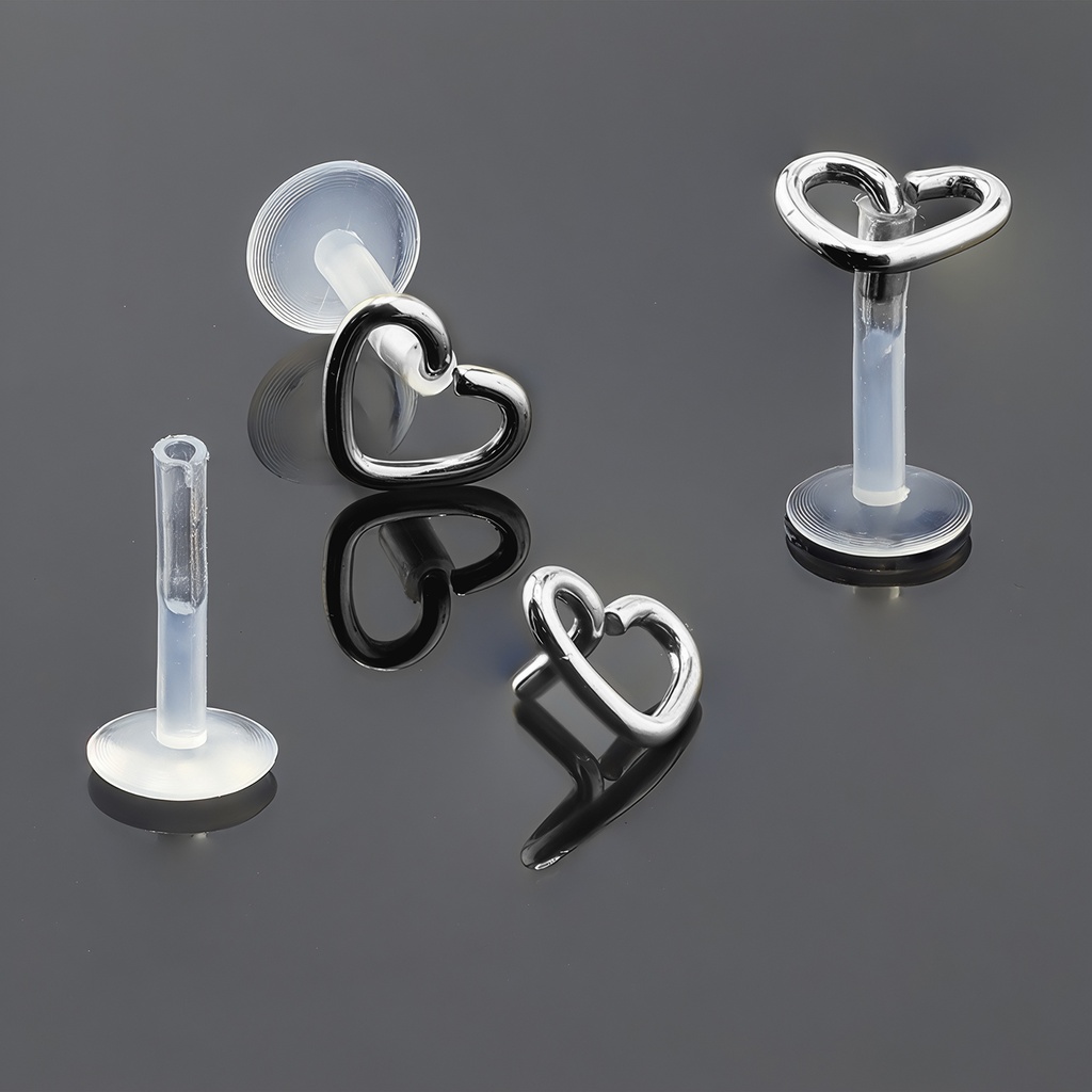 Push-In Bioflex Labret  with Steel 316L Hollow Heart Top       