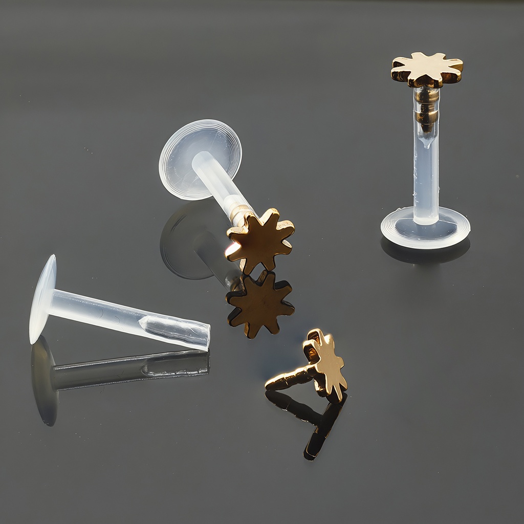 Push-In Bioflex Labret  with Steel 316L Rose Gold Ti-PVD COated Flower Top