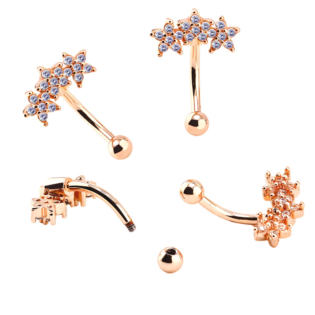 Steel 316L Rose Gold Ti-PVD Coated Eyebrow Bananabell in 3 Stars with Crystal Design 
