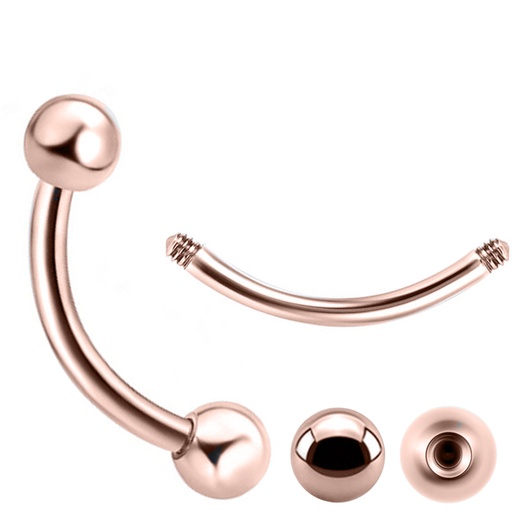 Steel 316L Rose Gold Ti-PVD Coated Bananabell with Screwballs - 18GA(1.0mm)  