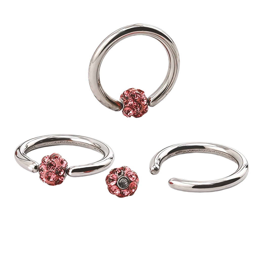 Steel 316L BCR with Clip-in Ferido Crystal Ball without Resin Cover 