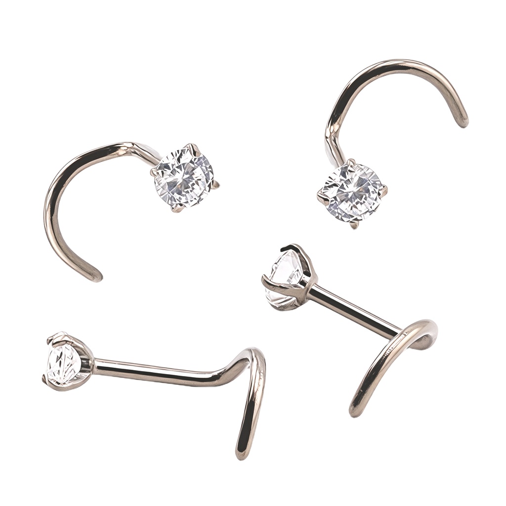 Titanium G23/ASTM F136 Nose Spiral with Round Setting Stone - 20GA(0.8mm)  