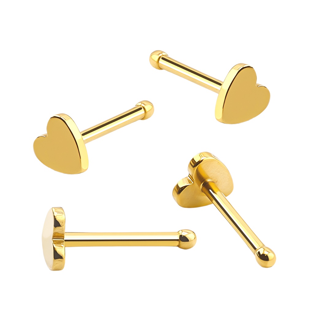 Titanium G23/ASTM F136 Gold Ti-PVD Coated Nose Pin with Heart Cut - 20GA(0.8mm) 