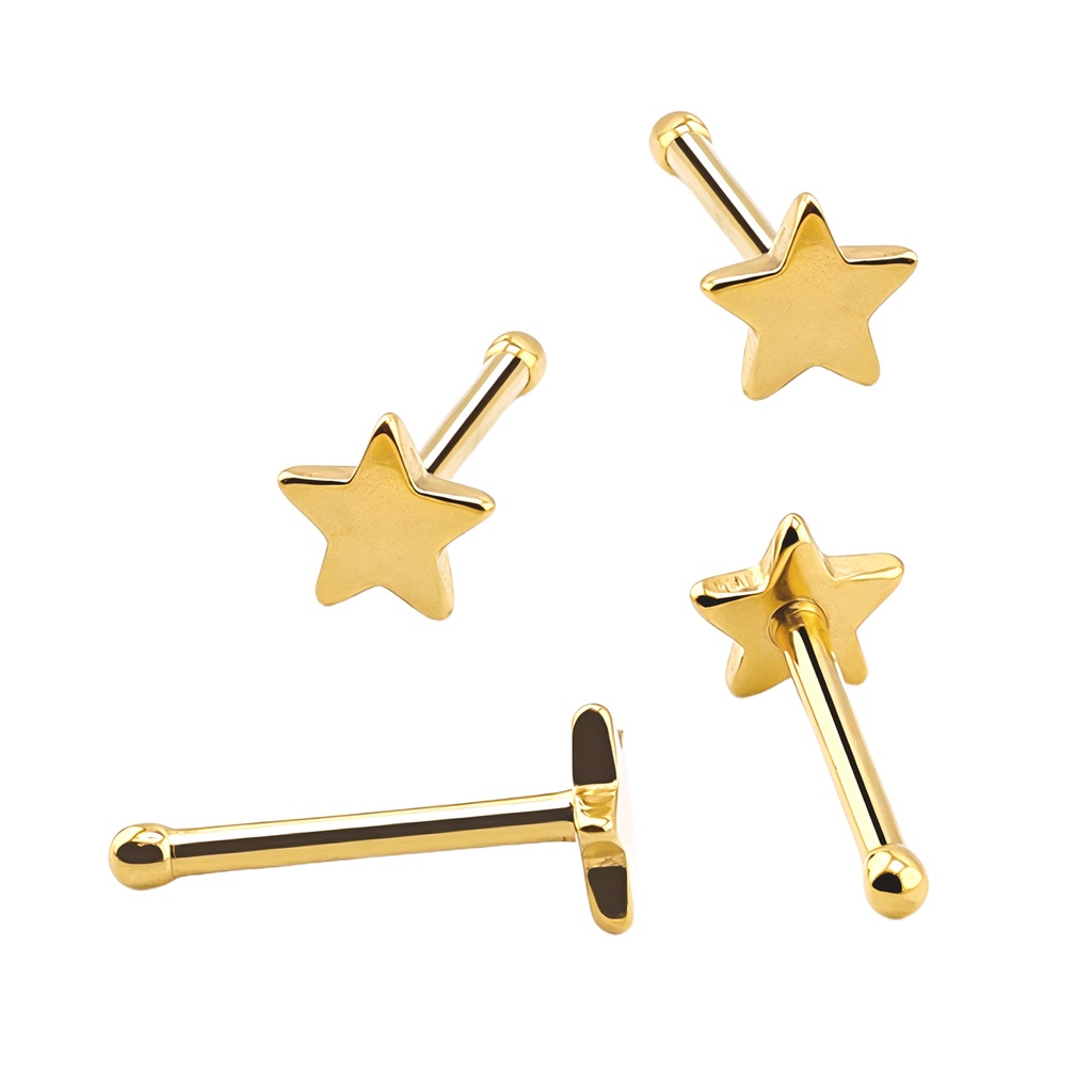 Titanium G23/ASTM F136 Gold Ti-PVD Nose Pin with Star Cut - 20GA(0.8mm)