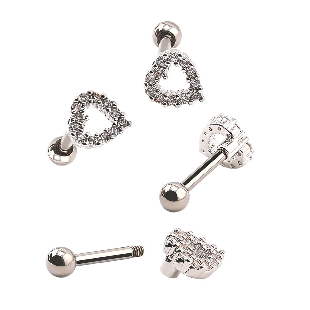 Steel 316L Barbell in Heart Design with Crystals - CC Crystal Clear     