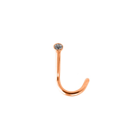 Steel 316L Rose Gold Ti-PVD Coated Nose Spiral with 2.5mm Flat Crystal Disc - 18GA(1.0mm)
