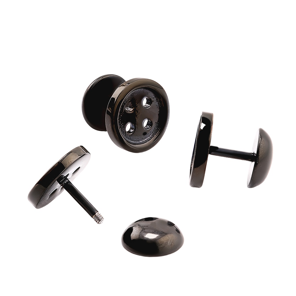 Steel 316L Black Ti-PVD Coated Button Ear Fake Plug