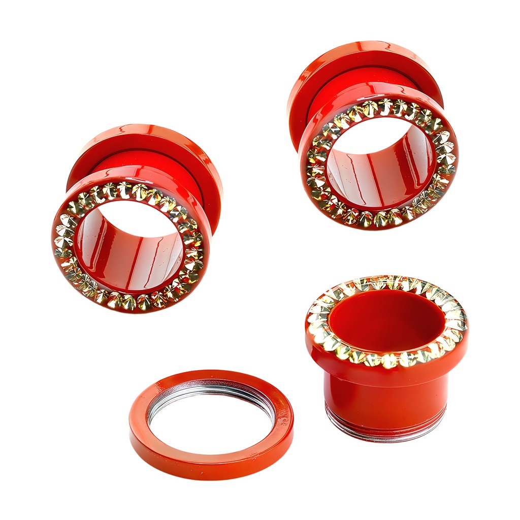 Steel 316L Red Ti-PVD Coated Gem Rimmed Tunnel 