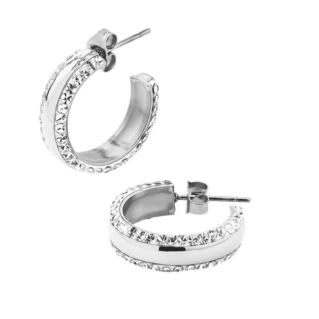 Steel 316L Open Hoop Earring with Crystals 