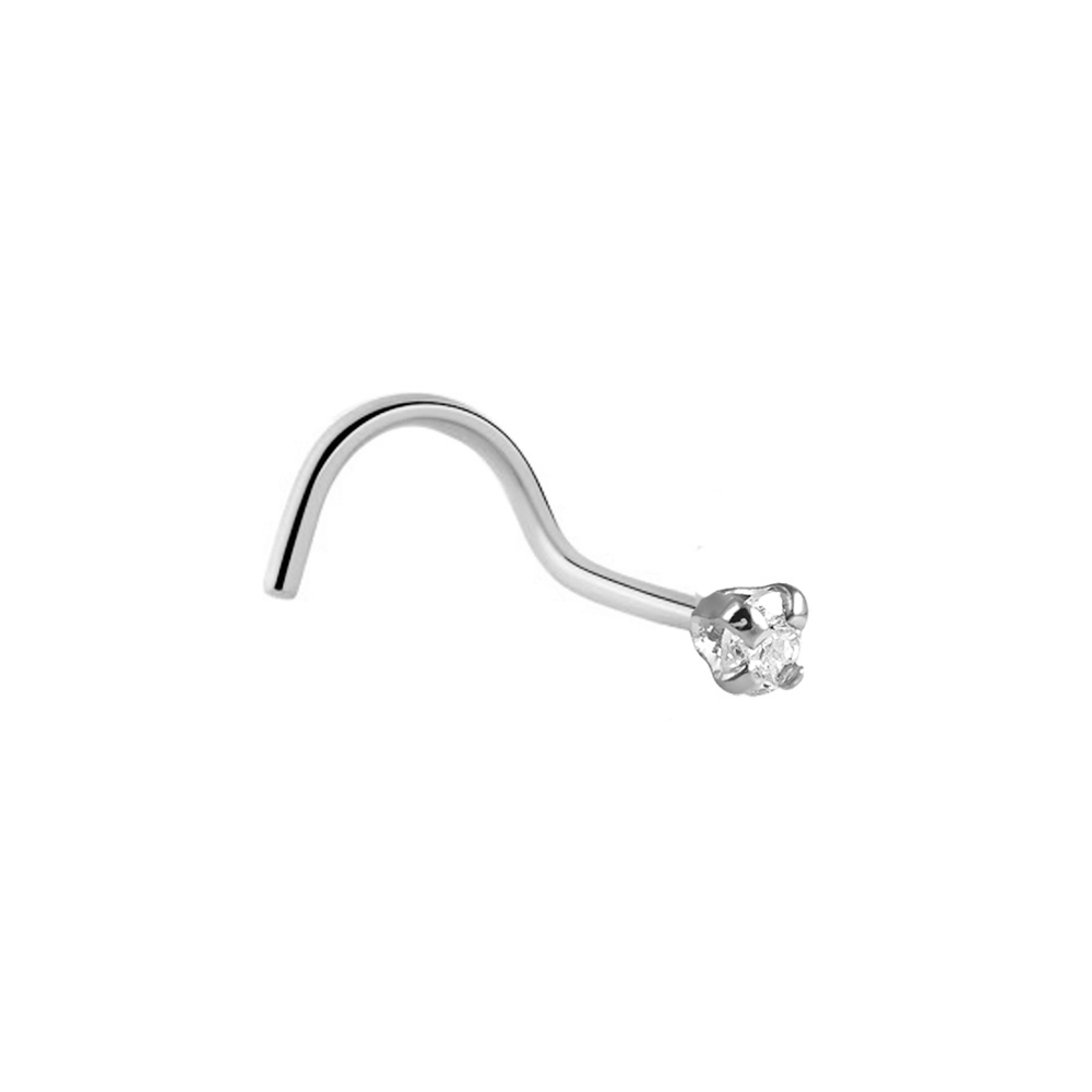 Steel 316L Nose Spiral with Round Setting Stone - 20GA(0.8mm) 