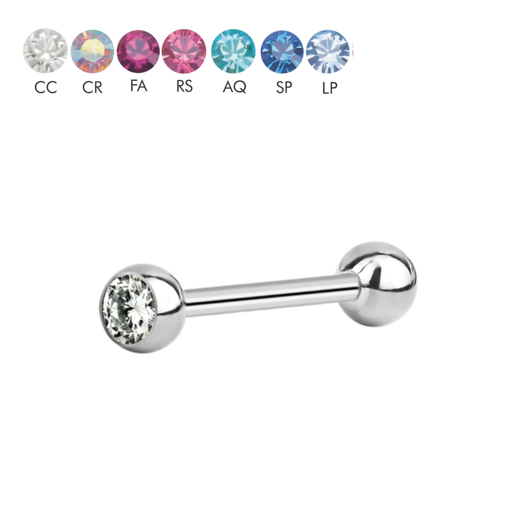 Steel 316L Barbell with Single Setted Crystal Ball (6+6mm) - 14GA(1.6mm)   