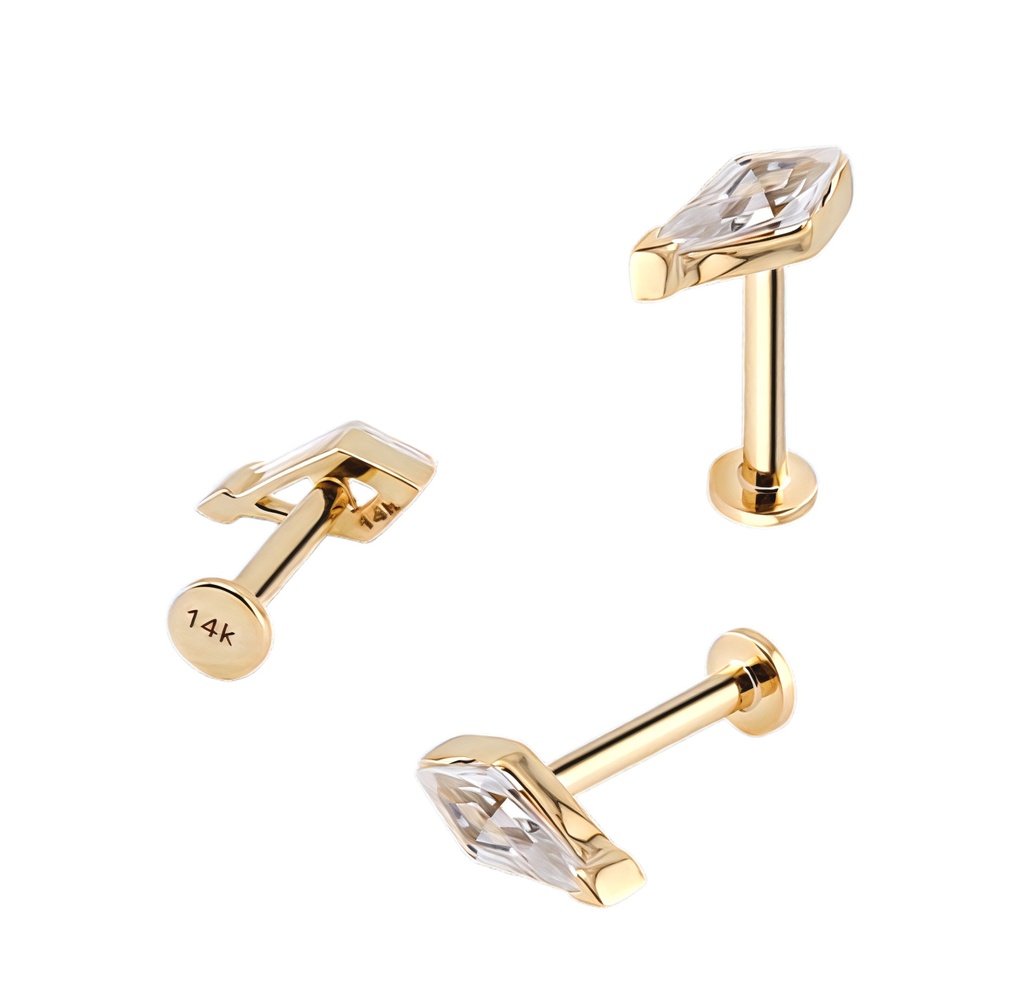 14K Real Gold Internally Labret with Not Visible Setting Synthetic Diamond in Kite Design 