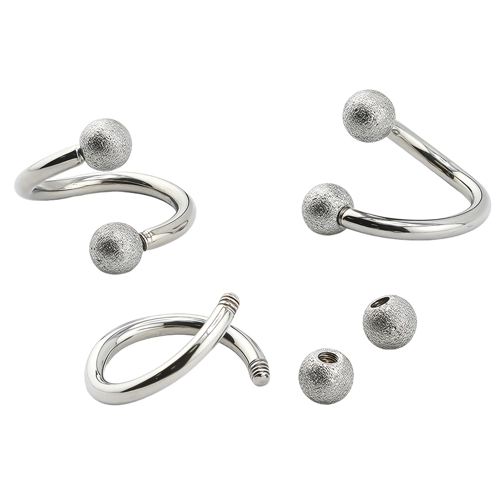 Steel 316L Spiral with Sandblasted Screwballs - 14GA(1.6mm)  