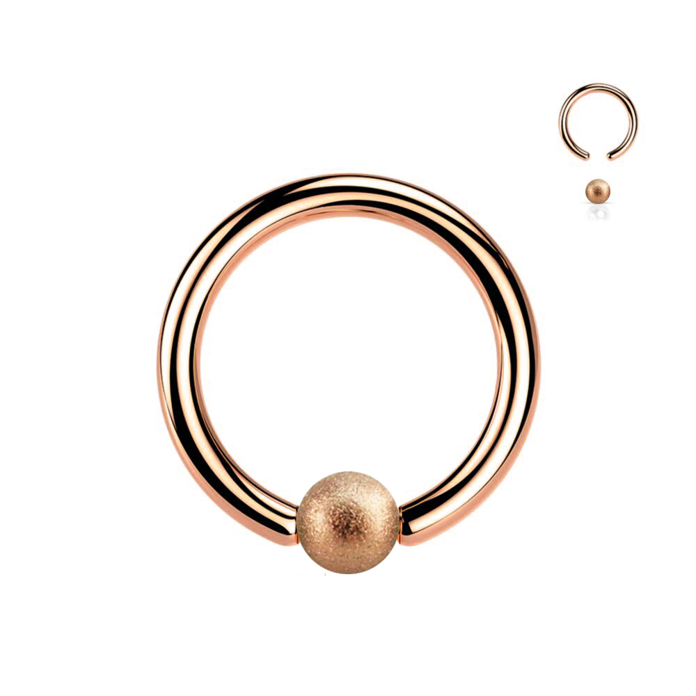 Steel 316L Rose Gold Ti-PVD Coated BCR with  Sandblasted 3mm Clip-in Ball - 16GA(1.2mm)