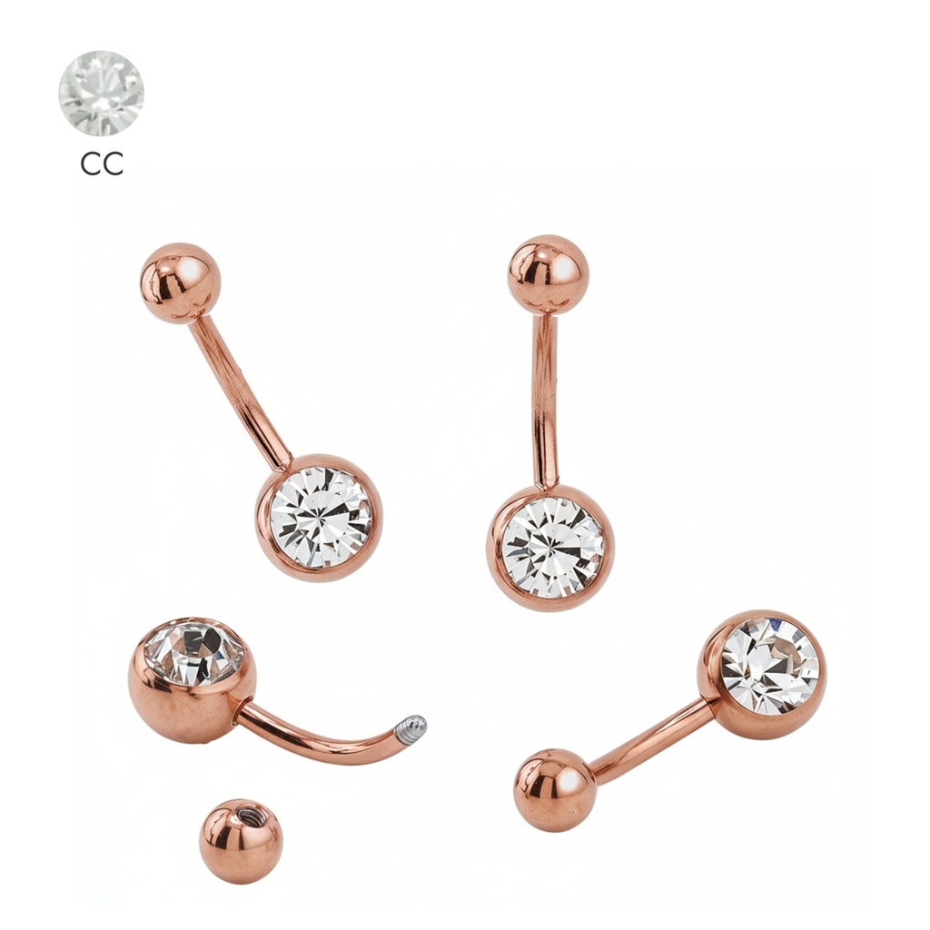 Steel 316L Rose Gold Ti-PVD Coated Bananabell with Single Crystal (5+8mm) - Special Sizes 