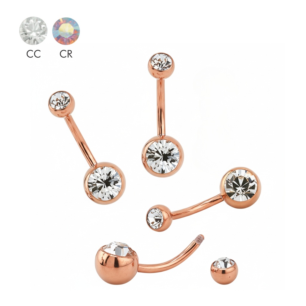 Steel 316L Rose Gold Ti-PVD Coated Bananabell with Double Crystal (5+8mm) - Special Sizes   