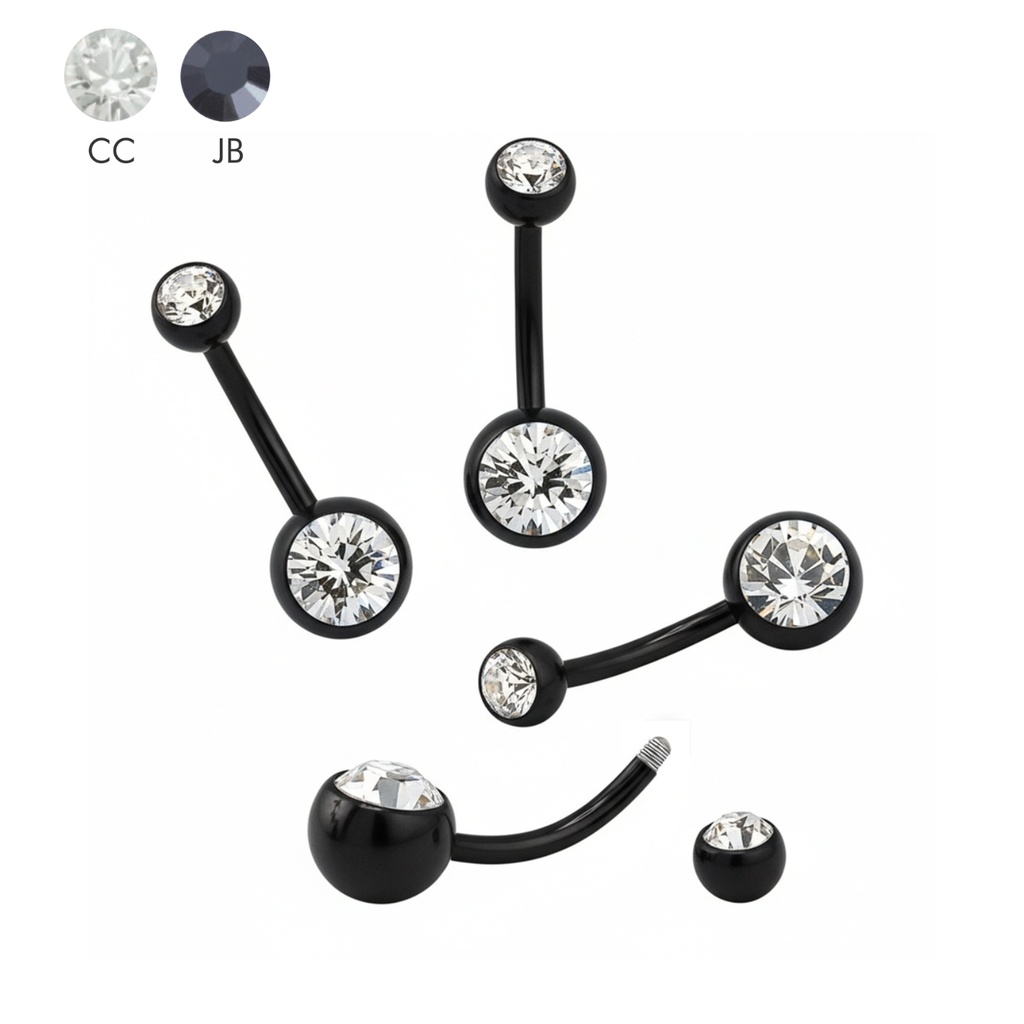 Steel 316L Black Ti-PVD Coated Bananabell with Double Crystal (5+8mm) - Special Sizes    