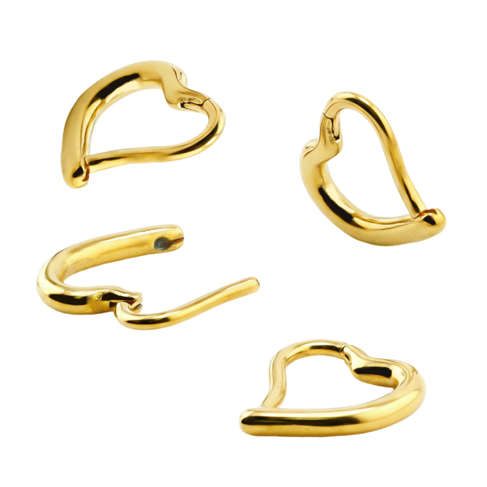 Steel 316L Hinged Segment Gold Ti-PVD Coated Ring in Heart  Design  