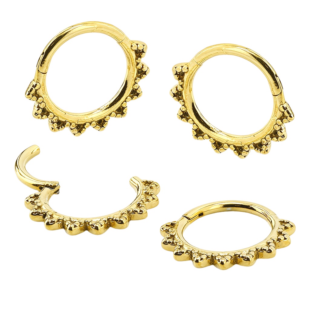 Steel 316L Gold Ti-PVD Coated Hinged Segment Ring in Triangle Hoop Design   