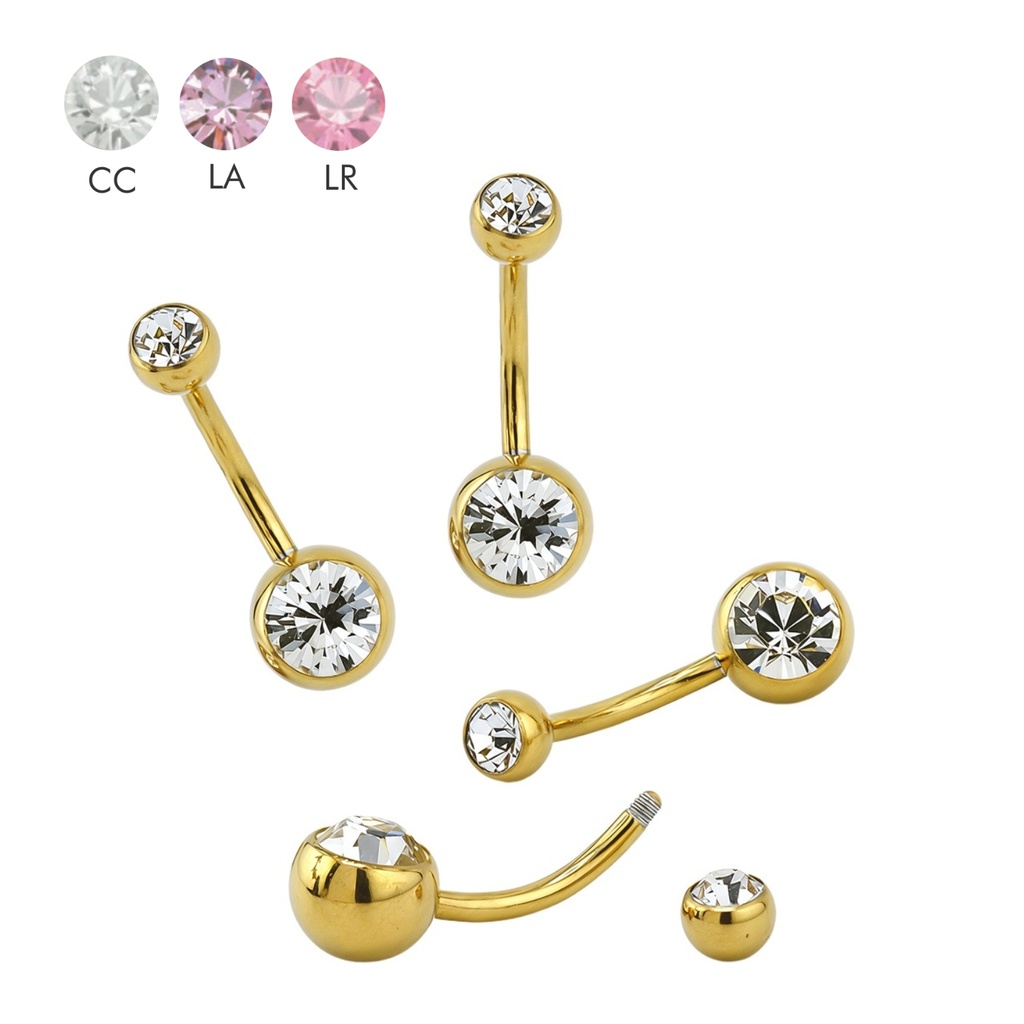 Steel 316L Gold Ti-PVD Coated Bananabell with Double Crystal (5+8mm) - Special Sizes  