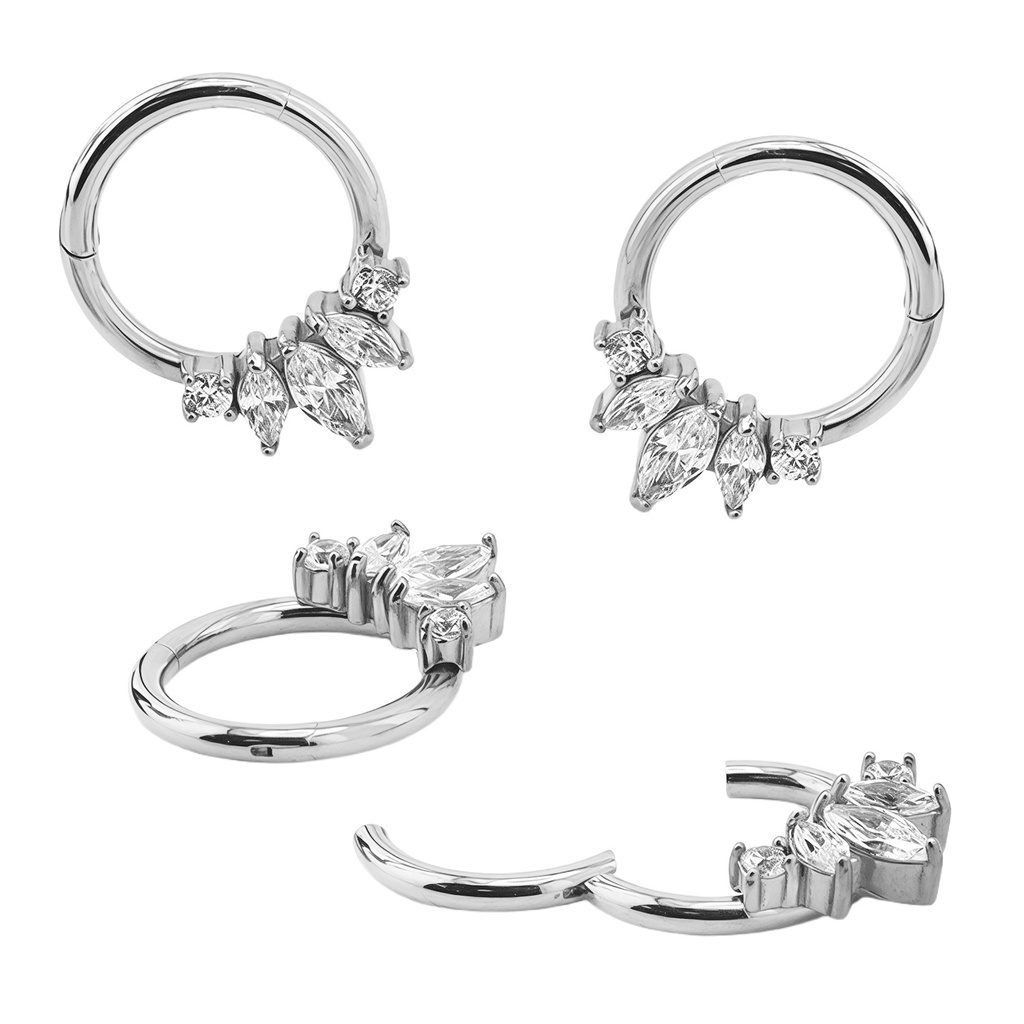 Steel 316L Hinged Segment Ring with Flower Design  