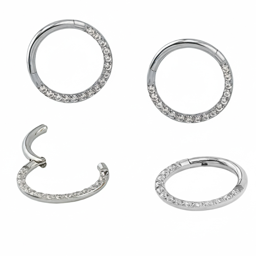 Steel 316L Hinged Segment Ring with Crystal Pave  