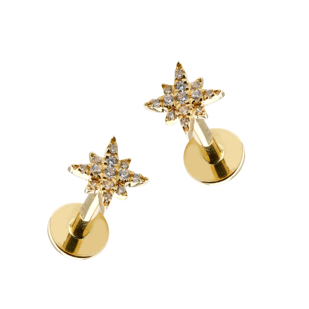 14K Real Gold Internally Labret with Synthetic Diamond Sparkling Design