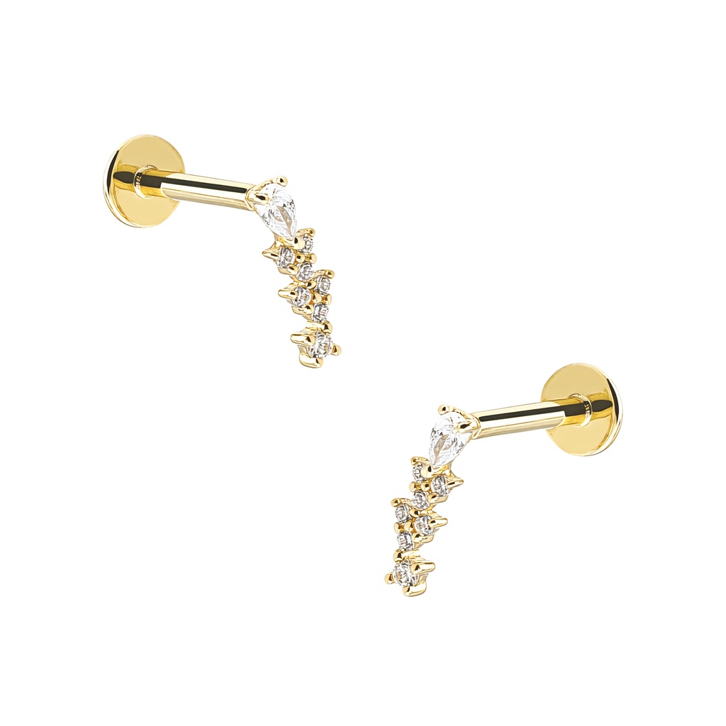 14K Real Gold Internally Labret with 4 Synthetic Diamond Design