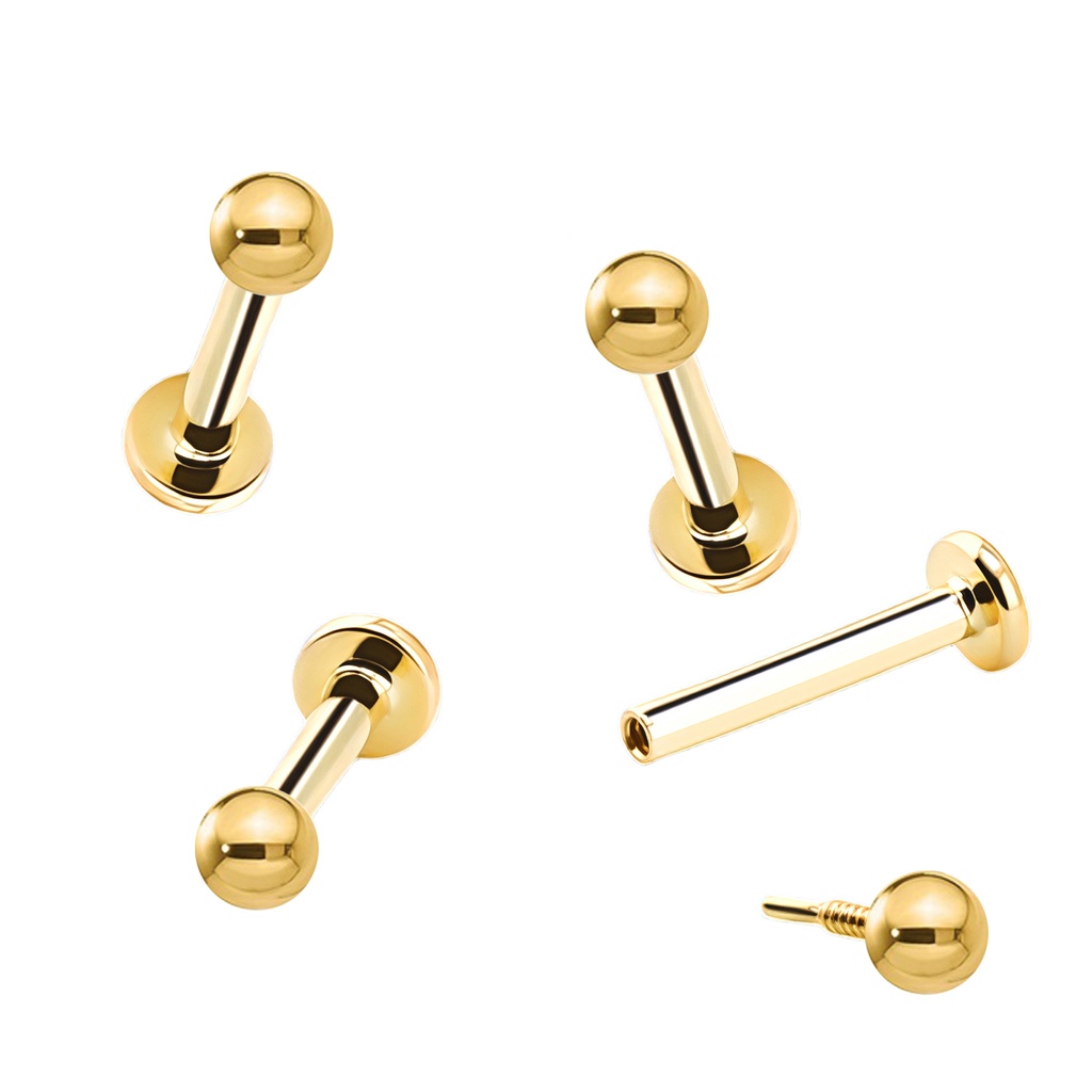 14K Real Gold Internally Labret with Polished Ball - 16GA(1.2mm) 