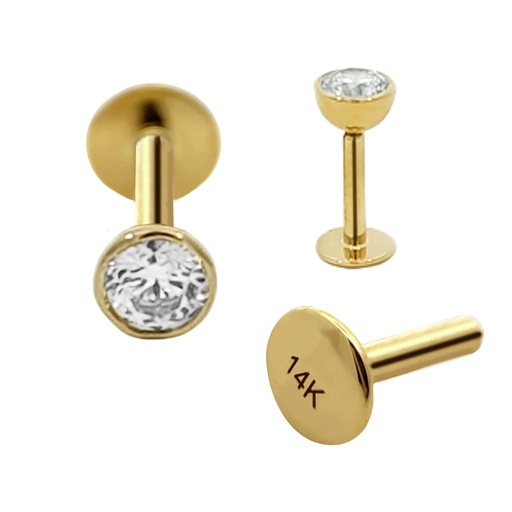 14K Real Gold Internally Labret with Jewel Ball