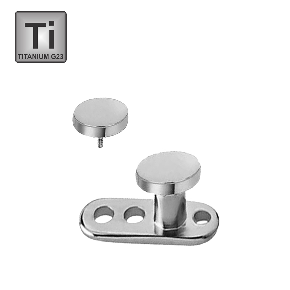 Titanium G23 Dermal Anchor - 3 Hole Base with Flat Disc - Thickness 14GA(1.6mm)  