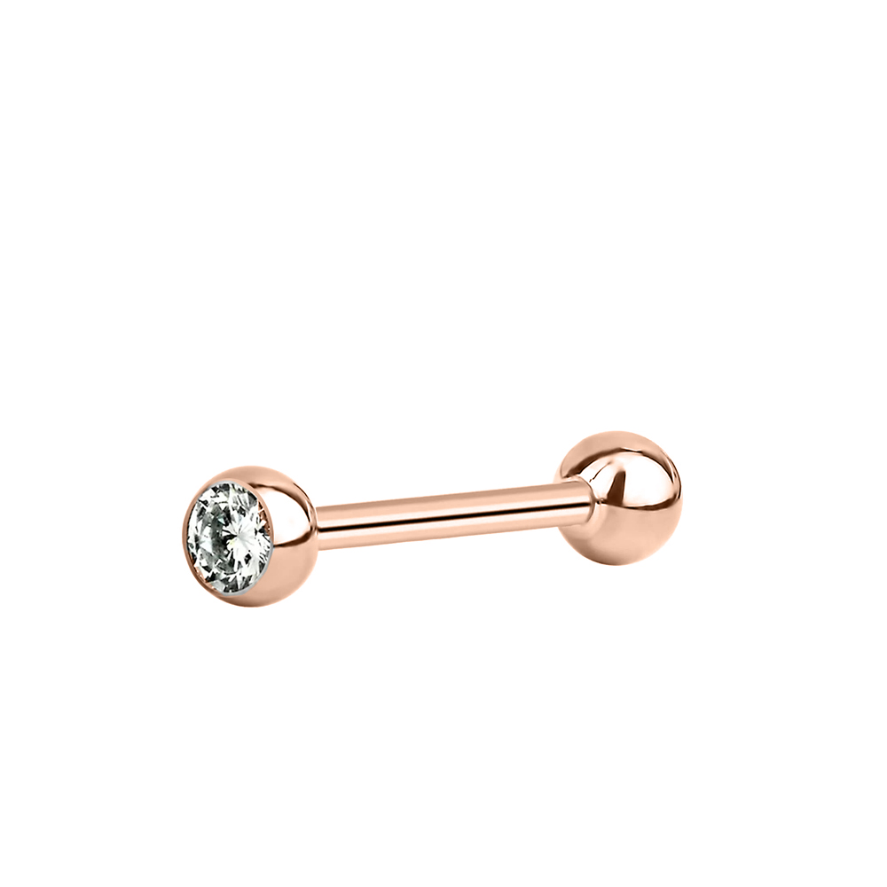 Steel 316L Rose Gold Ti-PVD Coated Barbell with Single Setted Crystal Ball - 16GA(1.2mm)  
