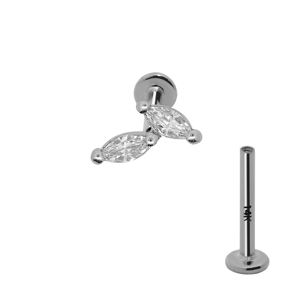 14K White Gold Internally Labret with Synthetic Diamond Top   