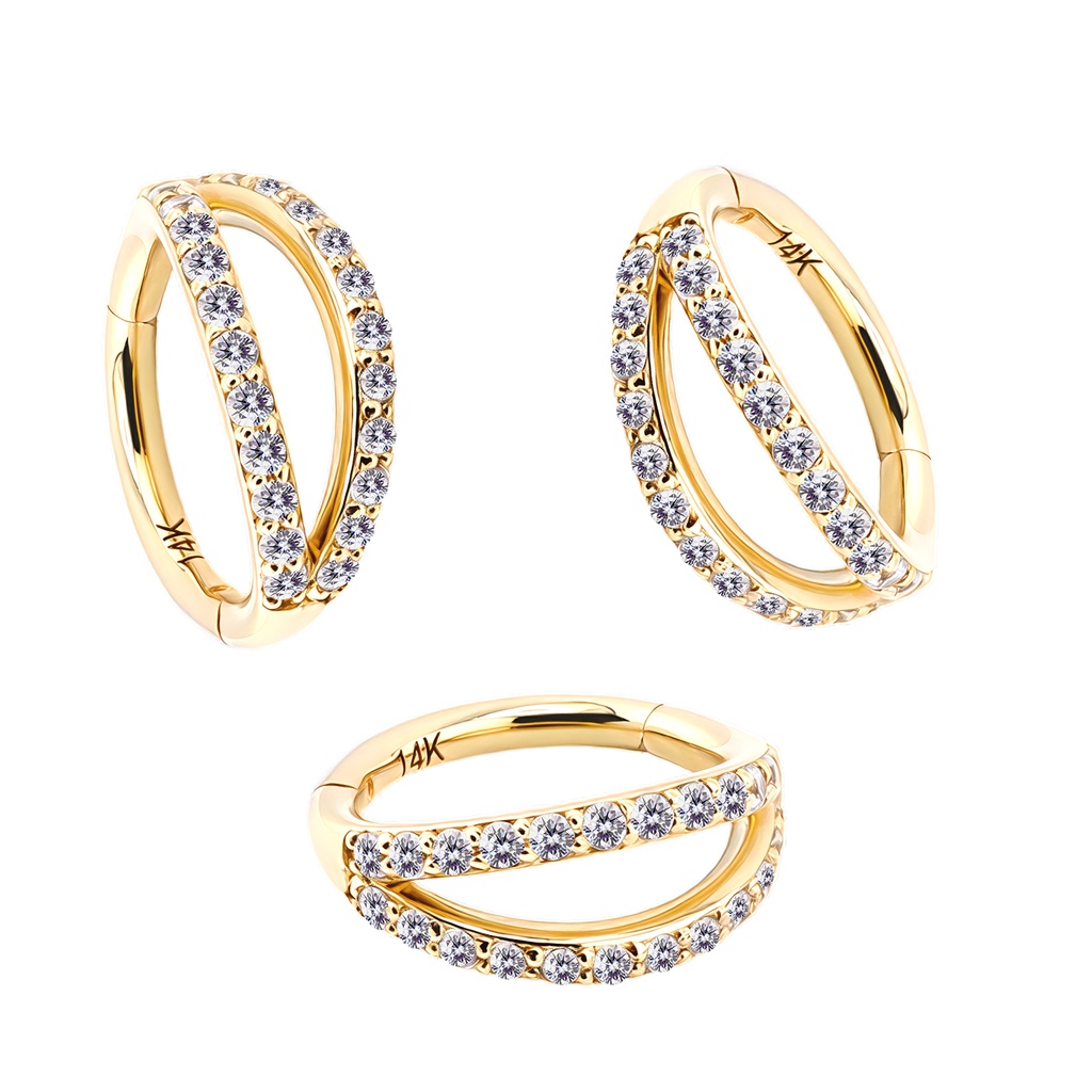 14K Real Gold Hinged Segment Clicker with Synthetic Diamond