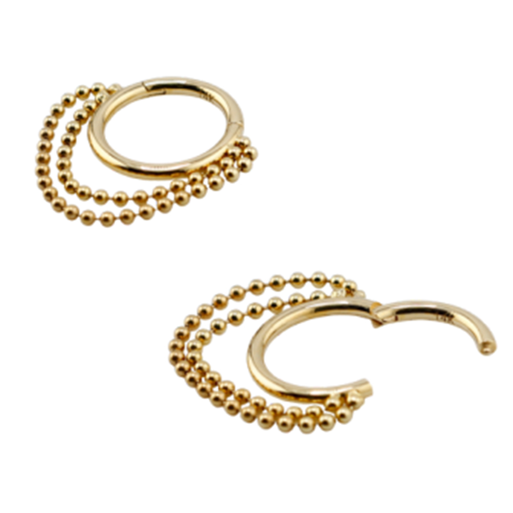 14K Real Gold Hinged Segment Ring Clicker with Ball Chain