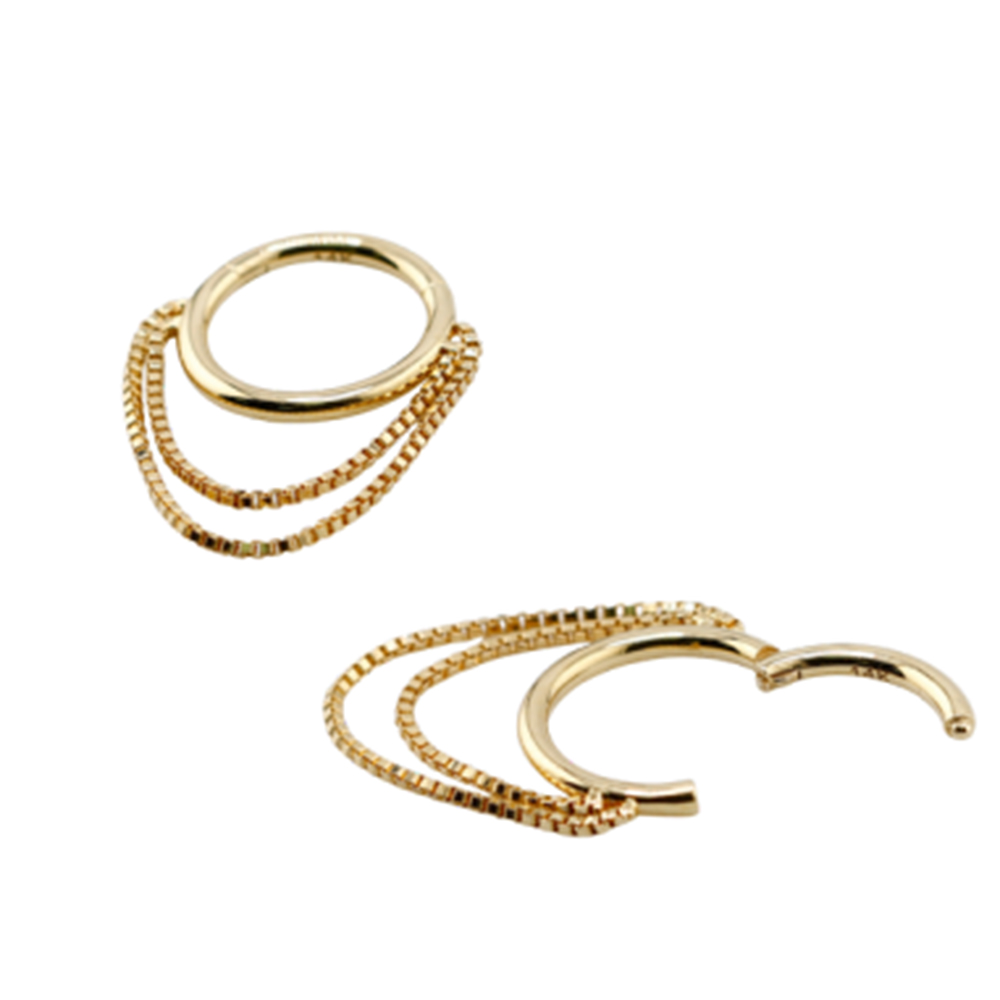 14K Real Gold Hinged Segment Ring Clicker with Box Chain