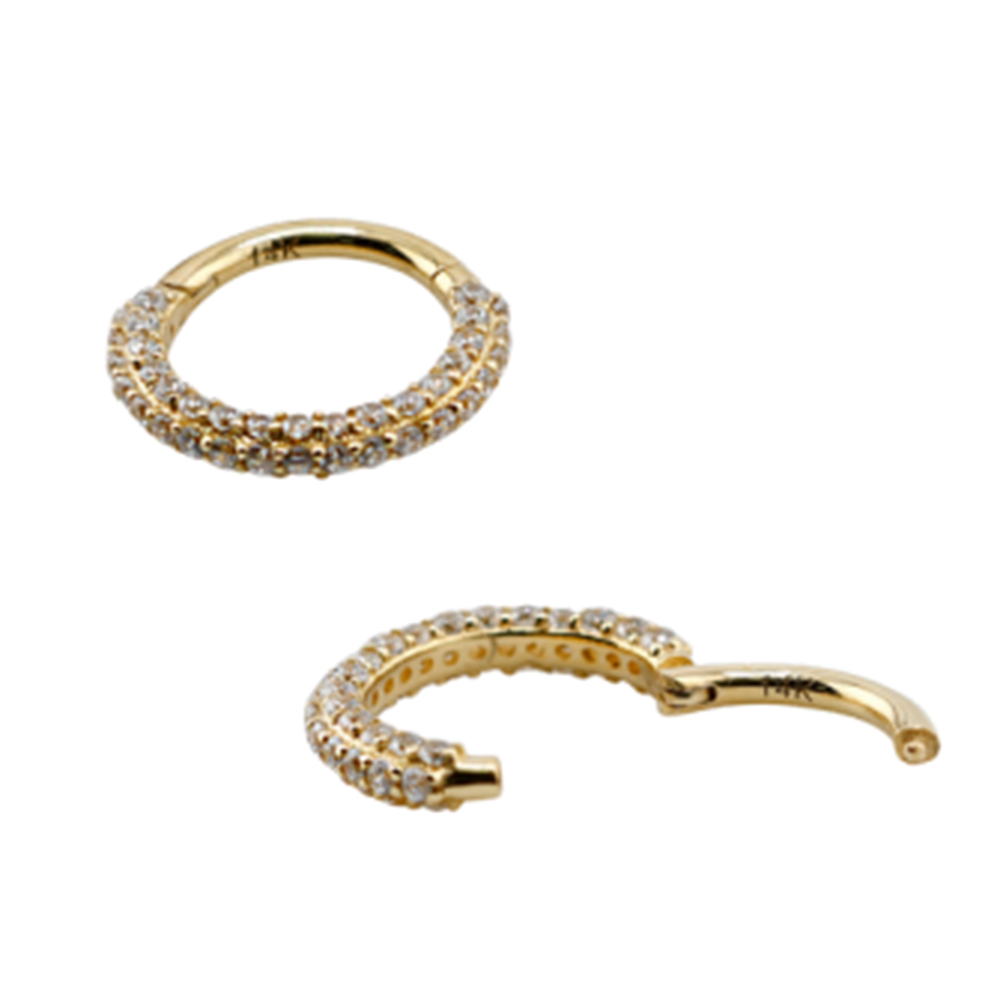 14K Real Gold Hinged Segment Ring Clicker with Synthetic Diamond