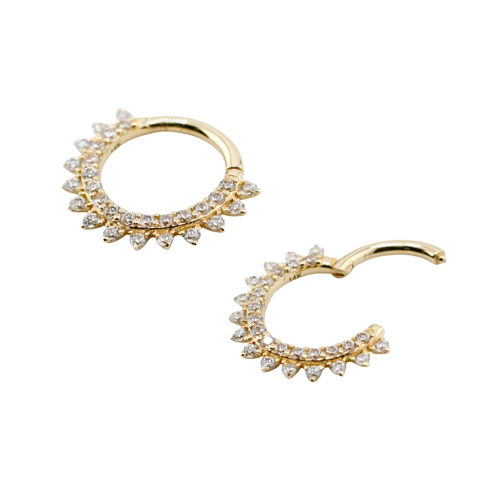  14K Real Gold Segment Ring Clicker with Synthetic Diamond 
