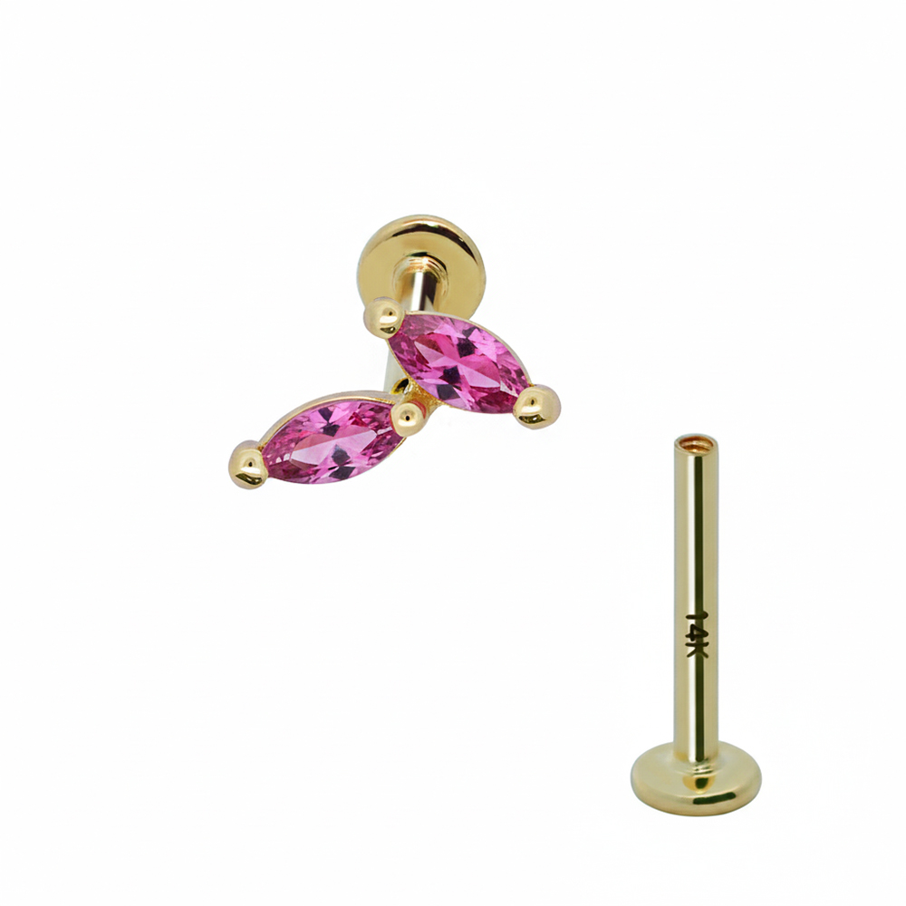 14K Real Gold Internally Labret with Natural Gem Stone Top   